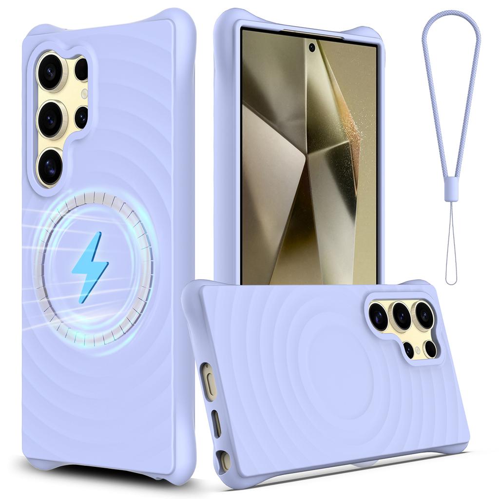 For Samsung Galaxy S25 Ultra Magnetic Case Ripple Texture Liquid Silicone Protective Cover with Strap
