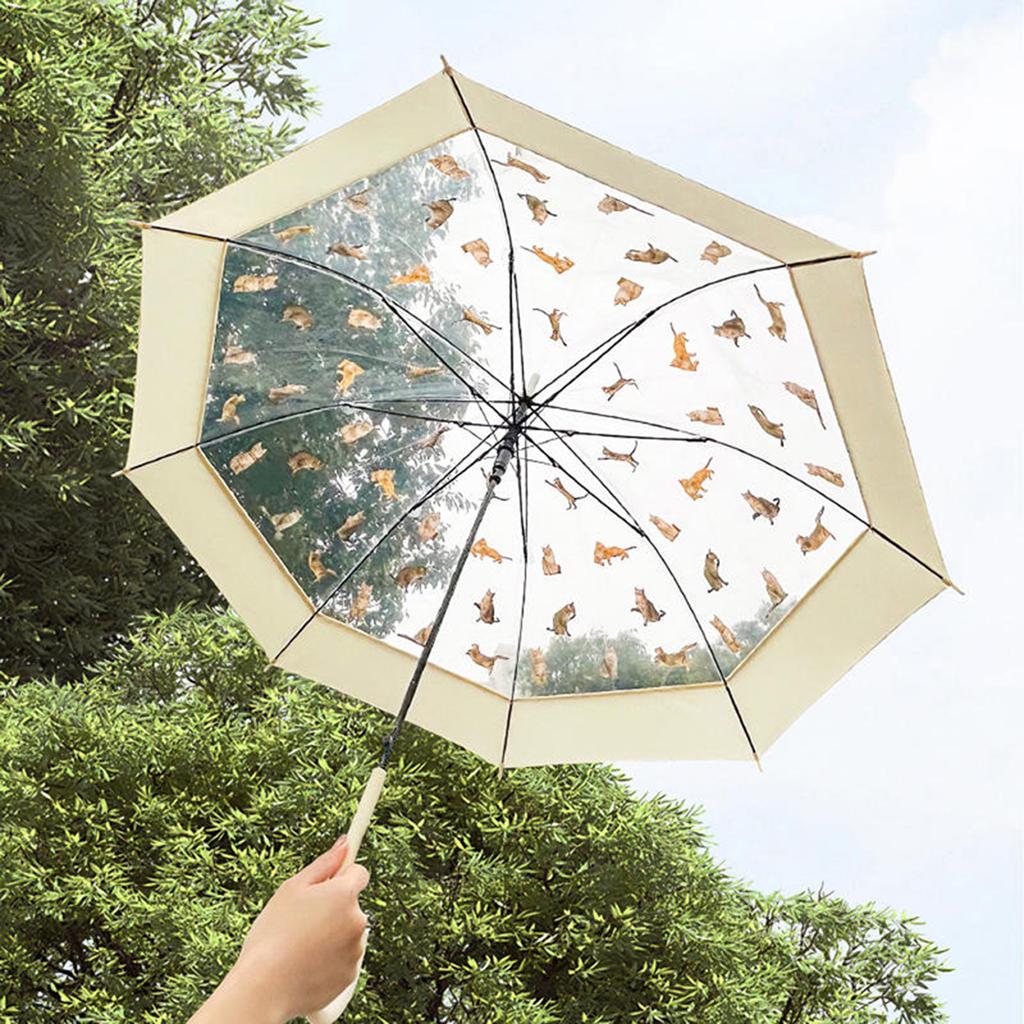 Manuální průhledná sluneční clona pro ženy 3 skládací deštníky Rain Gear Čirý kočičí vzor Anti-Uv kompaktní na cesty