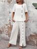 Elegant Button-Decorated Solid Color Top & Pants Set | Fashionable 2025 Collection