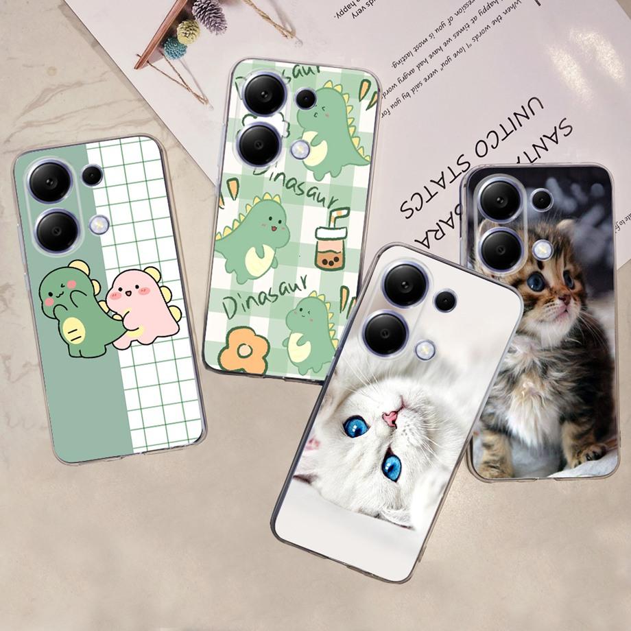 For Xiaomi Poco M6 Pro 4G Capa Case Transparent Soft TPU Slim Bumper Shell Love Heart Cute Cat Coque For Redmi Note 13 Pro 4G