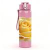 1PC Yellow Rose Flower Bloom Art Print 750ml Color Plastic Sports Water Bottle Leakproof Flip Straw Lid Suitable for Sports Office Home Use