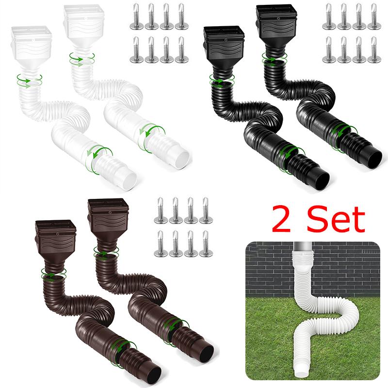 2 sets of foldable and easy to install retractable rainwater drainage pipes are durable and long-lasting