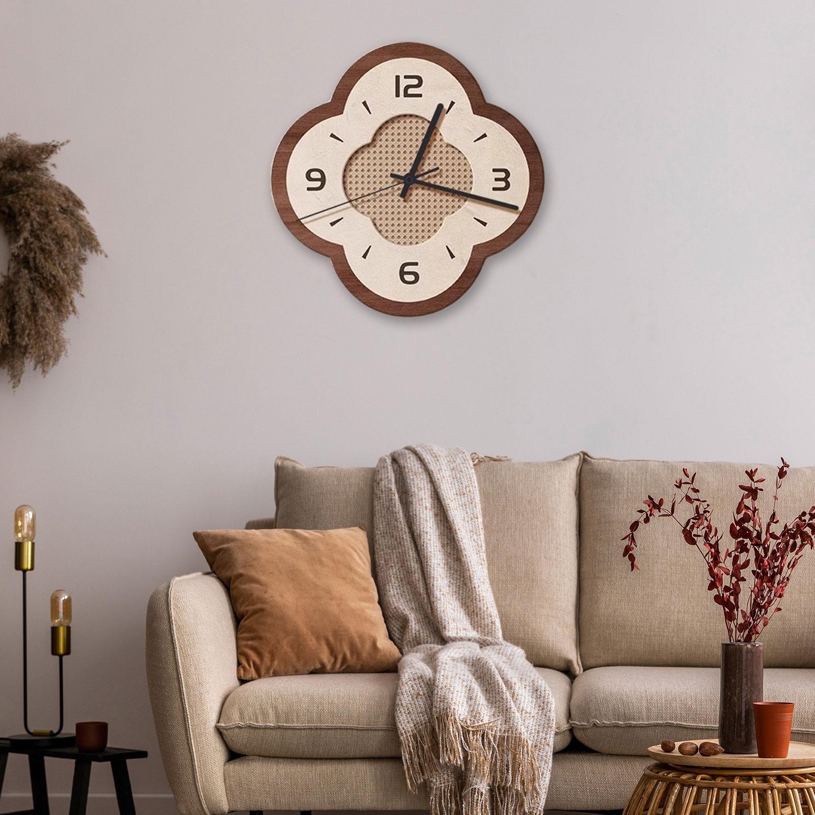 

Wall Clock Wooden Frame Non Ticking Hanging Art Clock Home Decoration for Bedroom Study Room Kitchen Gift for Family Friends
