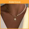Chain Necklace With Faux Pearl Pendant And Sun Star Motifs For Women