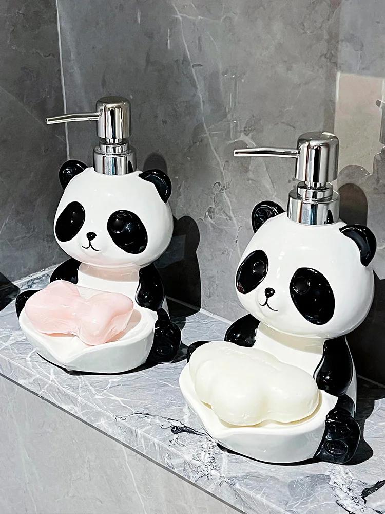 Creative Panda Lotion Bottle Dual Purpose Soap Box Two In One Shampoo Shower Gel Ceramic Press Split Bottle Soap Dispenser