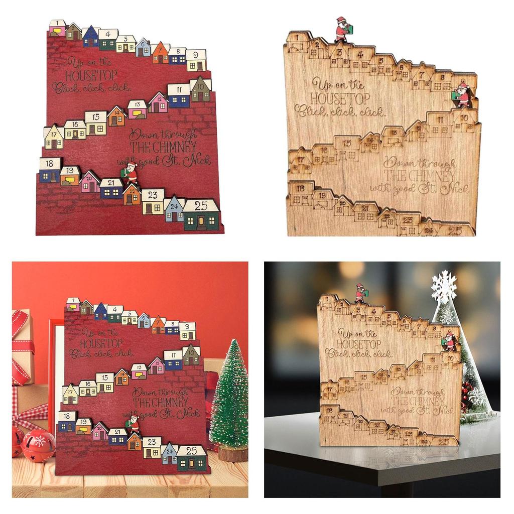Christmas Wooden Advent Calendar Reusable Handmade with Moveable Figure Advent Calendar Ornament Holiday Gifts Home Decor