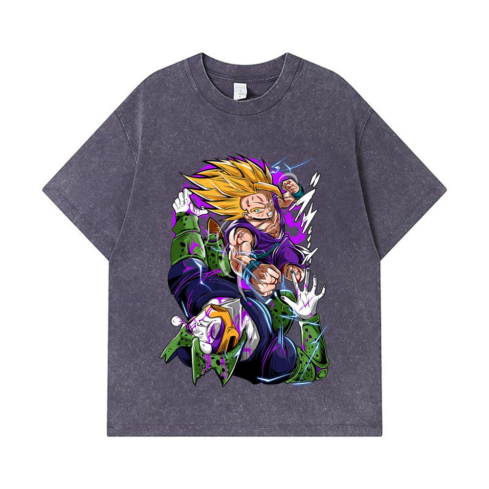 275 GSM Washed T-shirts 100% Cotton Dragon Ball V30 Gohan Cell Print Unisex Heavy Cotton T Shirt