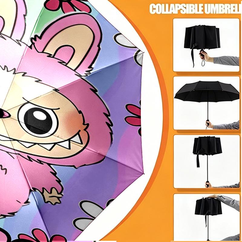 Custom Name Personalized Labubu Print Umbrella, Auto Open Close, 8‑Rib Sturdy Frame, Commute Camping Hiking Use, Birthday Gift