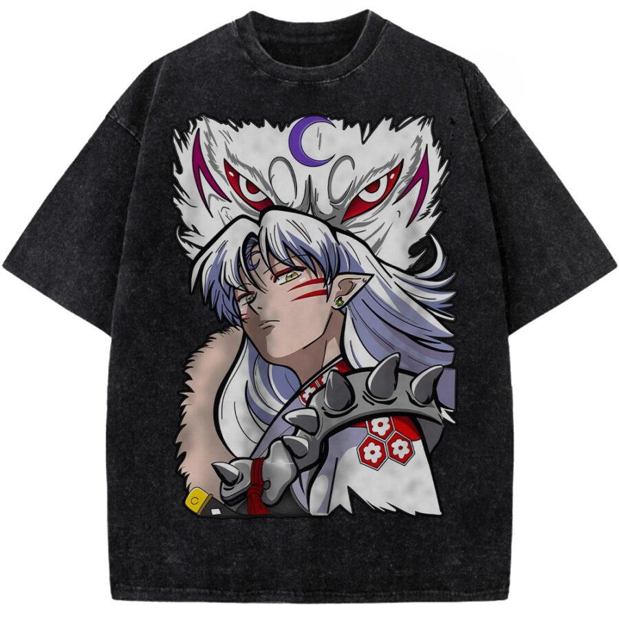 T-shirt Stampata Sesshoumaru Anime Inuyasha Abbigliamento Uomo Donna Retro Lavata Magliette a Manica Corta T-shirt Harajuku Maschile Maglietta in Cotone