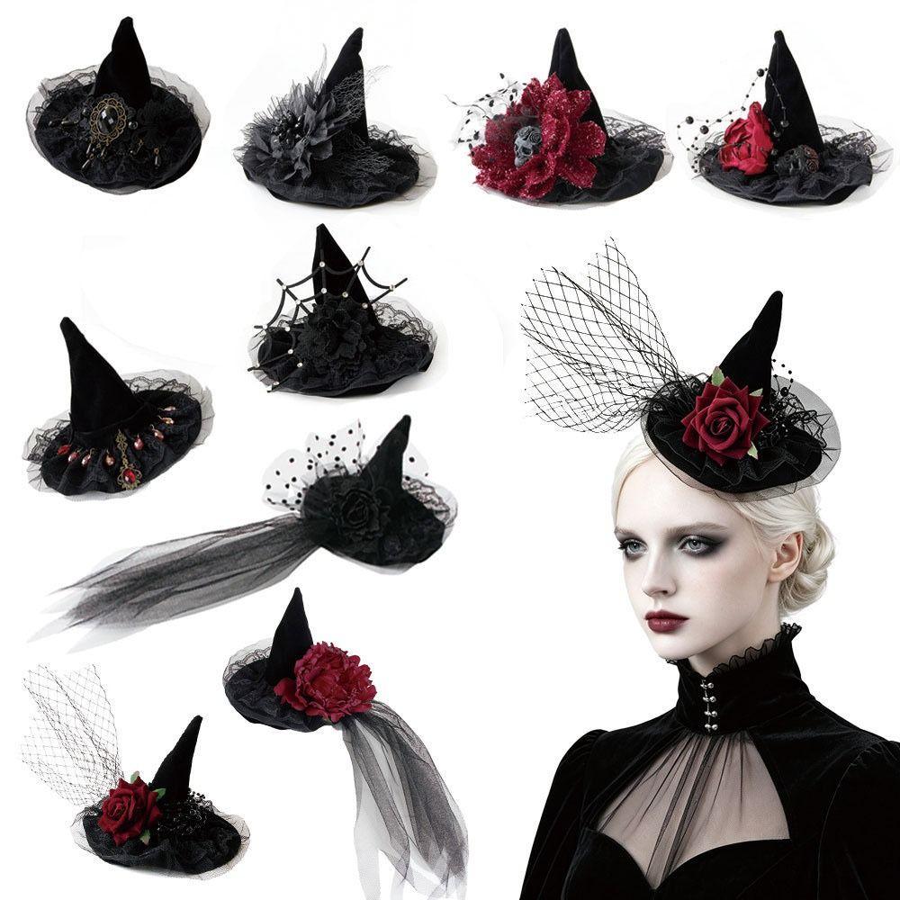 Netz-Hexenhut Haarspange Blume Hexen-Haarnadeln Kreative Halloween-Haarspange Kostümparty