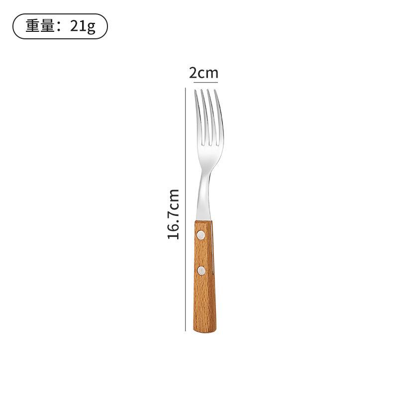 Wooden Handle Stainless Steel Tableware, Knife, Fork and Spoon Four-piece Set, Household Western Food Clip Handle, Steak Knife, Fork and Spoon