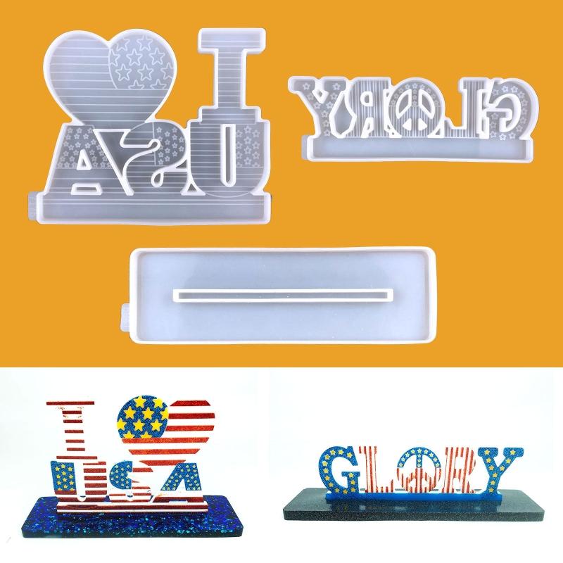 Love Flag Decoration Epoxy Mold Diy American Independence Day Desktop Ornaments Silicone Mold Resin Crafts for Gifts