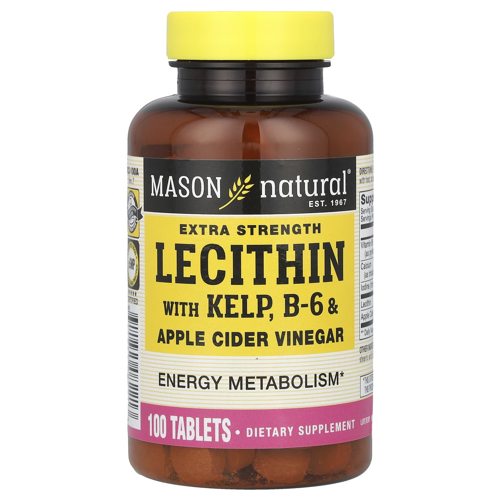 

Lecithin with Seaweed, Extra Strength, B6 and Apple Cider Vinegar, 100 Tablets