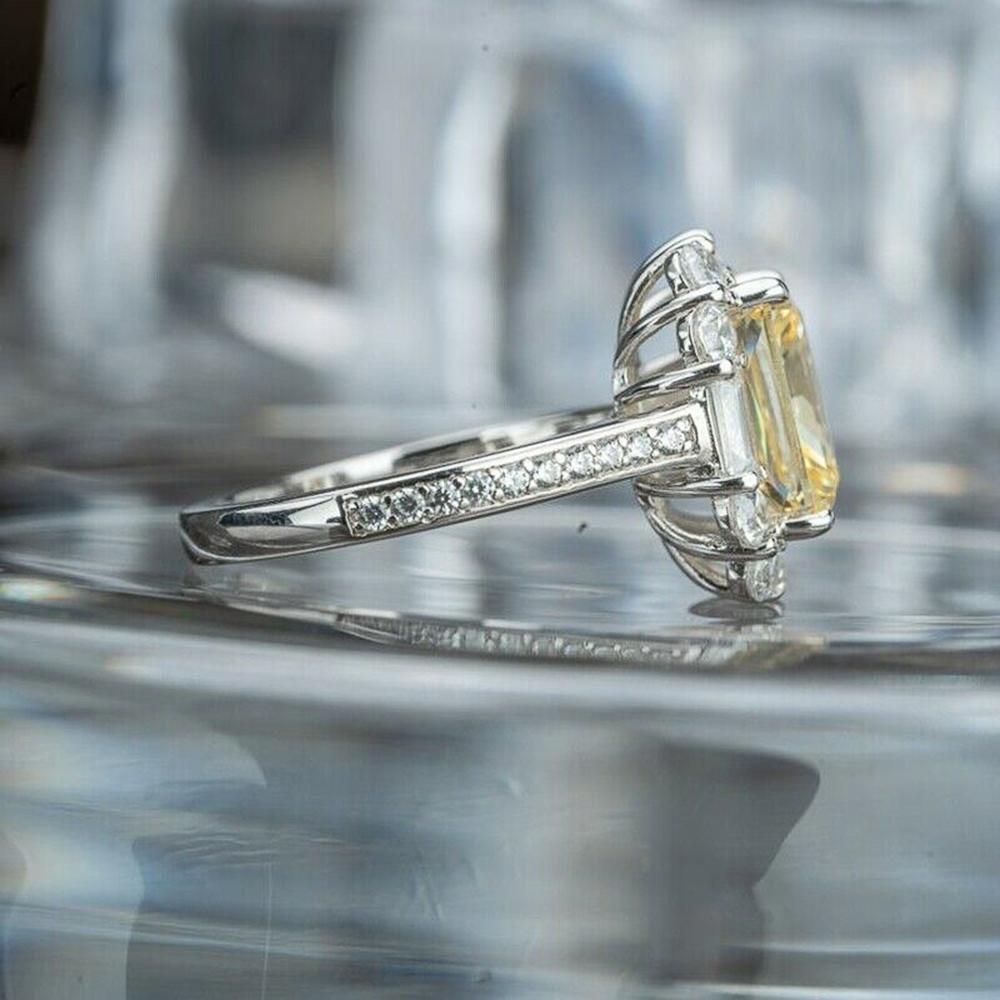 Graceful Women Finger-rings Yellow Color Cubic Zirconia Wedding Anniversary Birthday Gift Mom Silver Color Trendy Jewelry