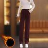 Plus Size Slim Straight Pants Women Autumn Winter Slimming High Waist Versatile Fleece Casual Pants