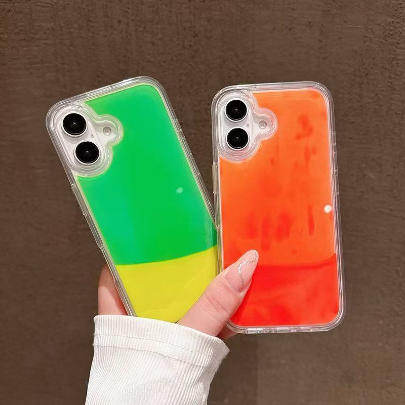 Neon Luminous Sand Liquid Phone Case for iPhone 16 Pro Max, Glow In Dark Gradient Fluorescent Cover