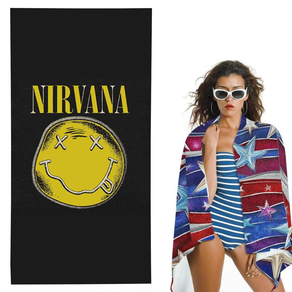 N-Nirvana Rock Band Microfiber Beach Towel Black Quick Dry Soft Absorbent Bath Towel for Men Adults Summer Pool Swimming