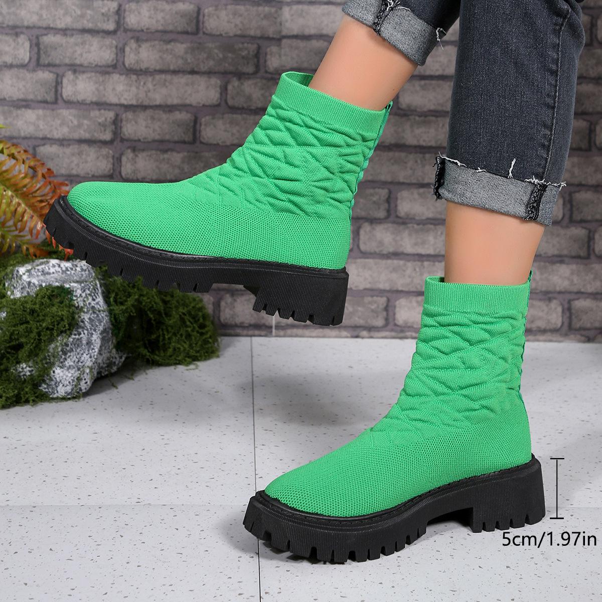 

Европейские и американские модные ботинки большого размера женские осенне-зимние новые эластичные вязаные ботинки-носки на толстой подошве, повседневные универсальные ботинки Мартин 43 зелёный