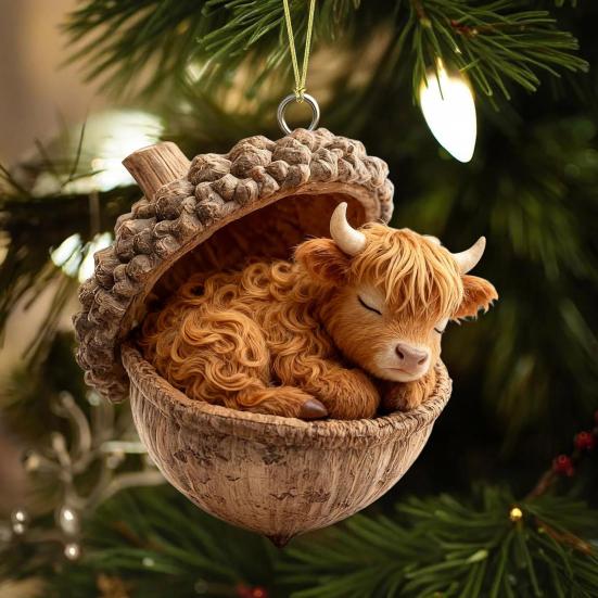 Forest Animal Acorn Hanging Ornaments Acrylic Christmas Tree Decor with Squirrel Rabbit Pony Designs 2D Flat Pendants for Holiday Gifting