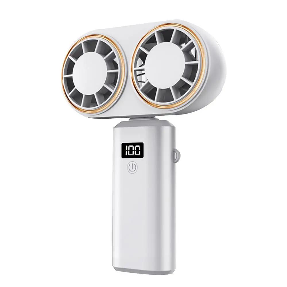 

Ручной персональный вентилятор 5 регулируемых скоростей ветра Ручной двойной вентилятор Перезаряжаемый охлаждающий вентилятор с цифровым дисплеем Персональный портативный вентилятор белый