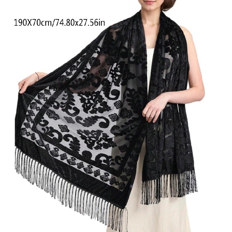 Long Tassels Women's Shawl Shoulder Wrap Ethnic Style Chinese Chipao Shawl Elegant Headwrap Scarf for Special Occasion