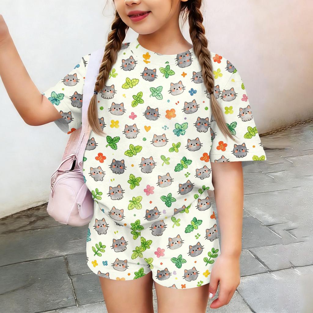 Kids Casual Short Sleeve T Shirt and Shorts Set Animal Print Lightweight Summer Outfit for Boys and Girls Soft Fabric Comfortable Fit