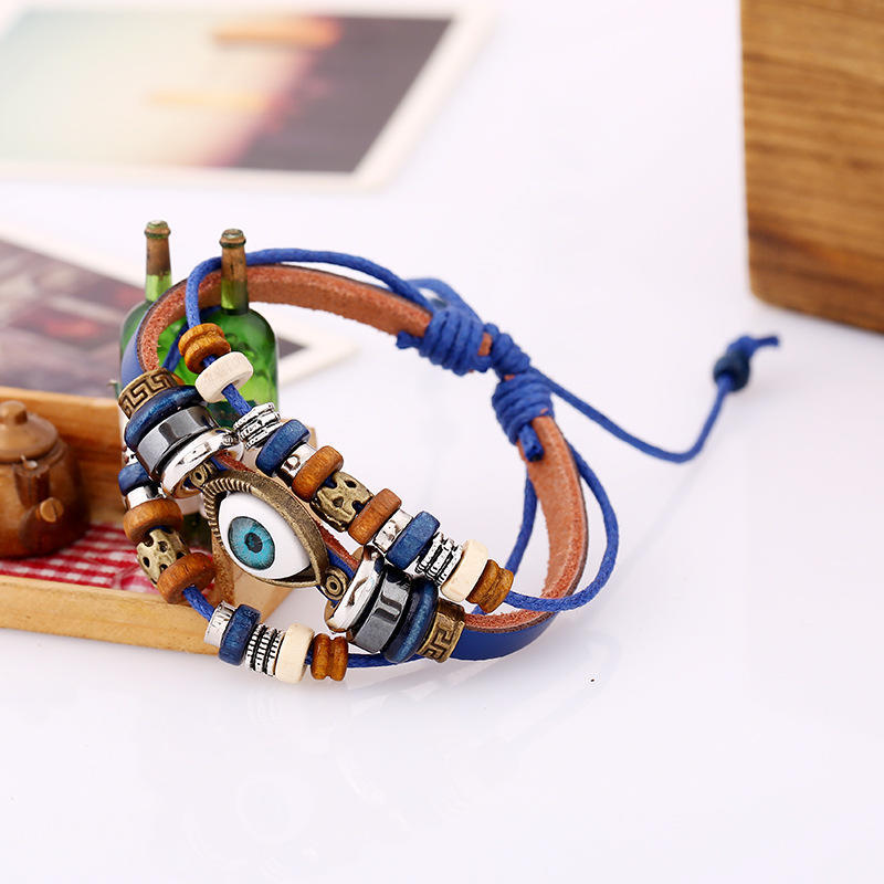 Mote Pu lær armbånd smykker øyne vintage stil for menn kvinner