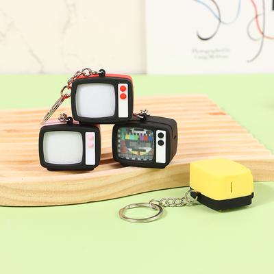 Mini portachiavi vintage con set televisivo, modello televisivo con suono a LED, portachiavi creativo con ciondolo per borsa, portachiavi per auto