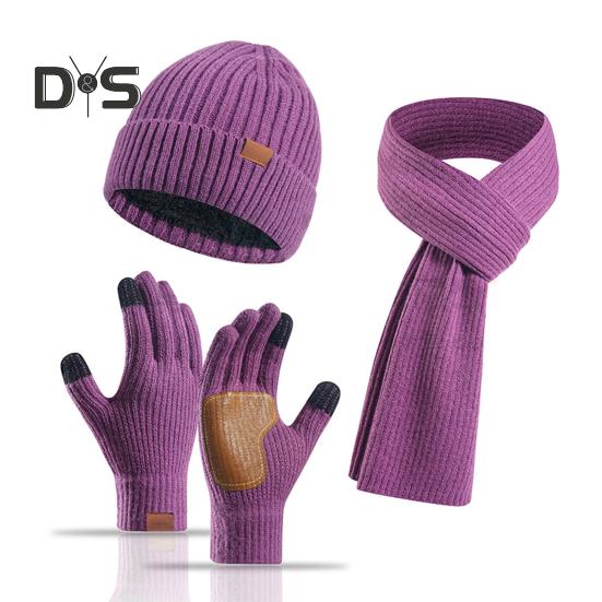 3 Pcs/Set Unisex Winter Beanie Scarf Gloves Set Thick Knitted Warm Cap Great Friction Palm Gloves Elastic Ear Protection Windproof Winter Outdoor