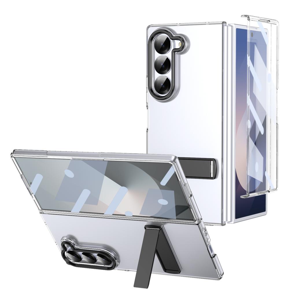 High Definition Transparent Z Fold6 Fold5 Protective Case For Samsung Galaxy Z Fold 6 5 4 5G With Glass Film Alloy Bracket Cover
