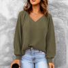 2025 New Autumn and Winter Women's Casual V-neck Long-sleeved Loose Solid Color Sweatshirt