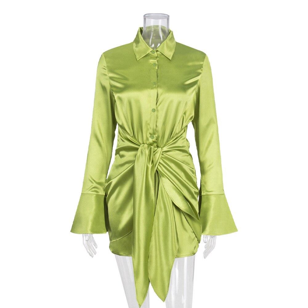 

Элегантное облегающее сексуальное женское платье 2022, летнее шифоновое шелковое мини-платье с длинными рукавами, женское платье, Vestidos Mujer S флуоресцентный зеленый