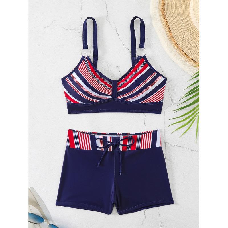 Tankinisett med blomstermønster for kvinner, Elegant 2-delt bikini-badedrakt med justerbare stropper og høy midje, Sommerstrandklær