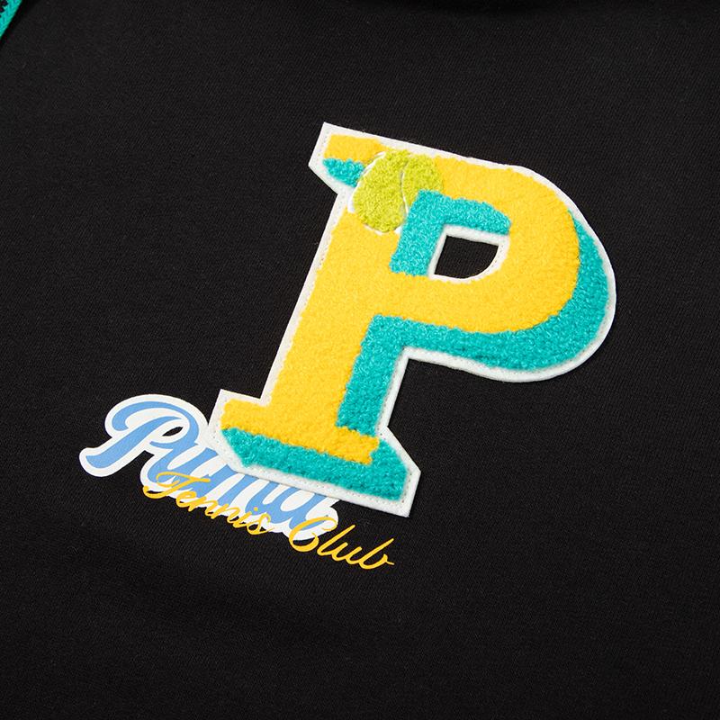 Puma Letter Print Drawstring Hooded Casual Long Sleeve American Vintage Sweatshirt Unisex Sweatshirt Black 625801-01