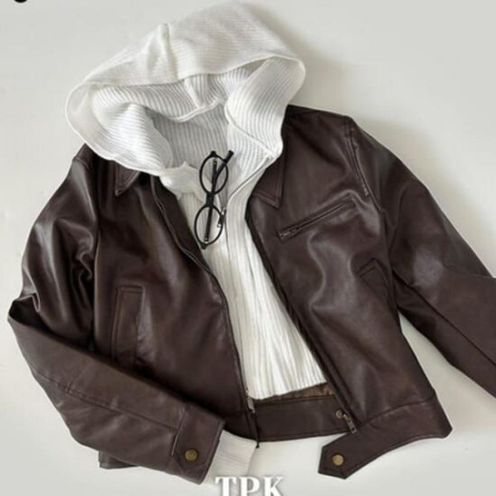The Pink Selma Matte Pocket Semi Crop leaTher Jacket