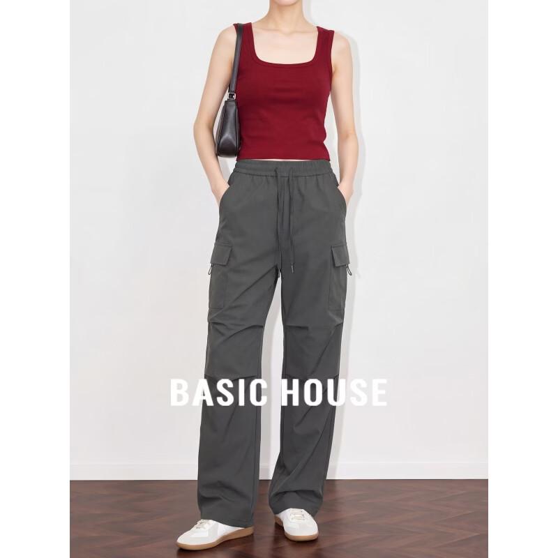Basic House Women s High-Waist Straight Cargo Parachute Pants M хаки