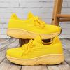 Unisex Chunky Sneakers Breathable Knitted Yellow Platform Running Shoes Lightweight Casual Sports Footwear for Jogging Training