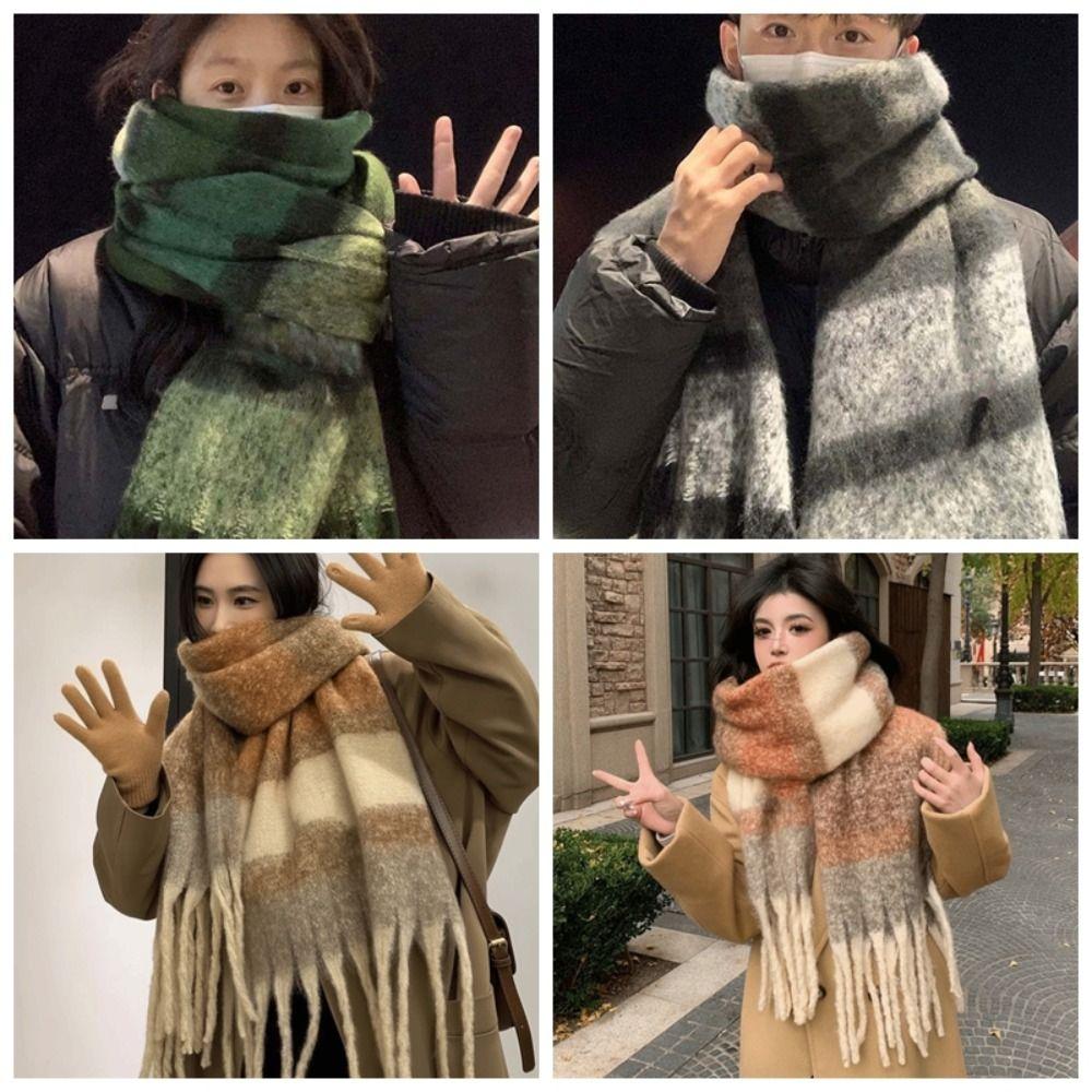 Thermal Plaid Mufflers Thick Tassel Shawls Chunky Neckwear Winter Scarves  Outdoor Travel