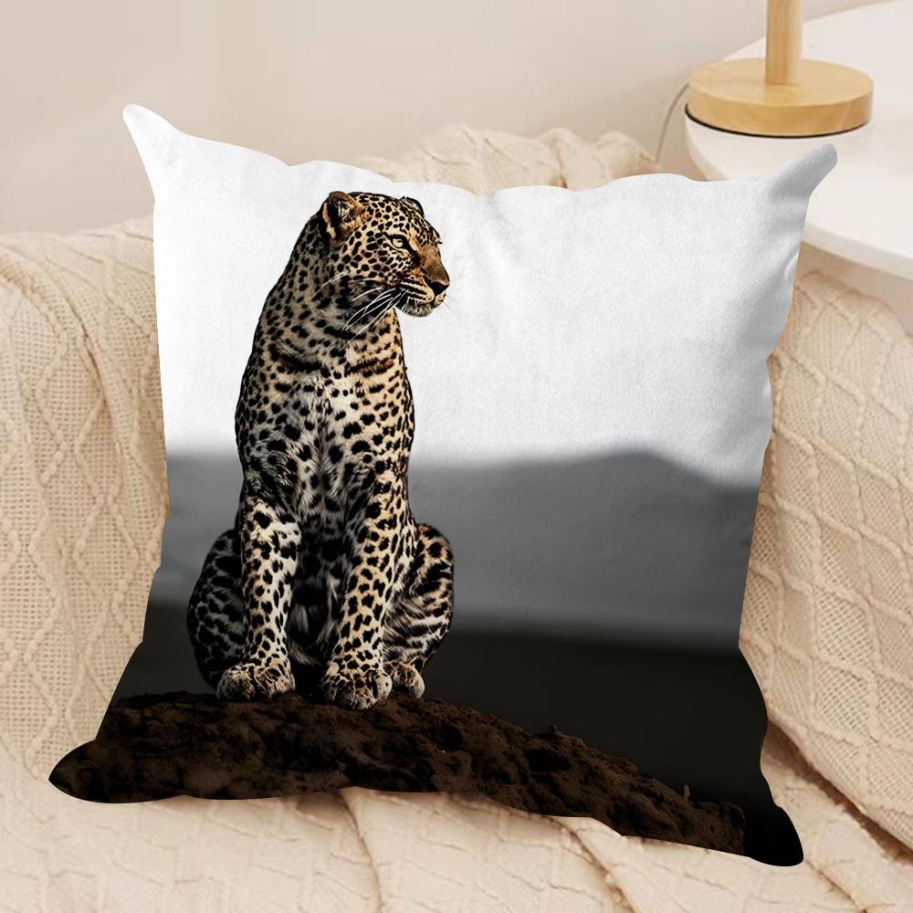 Cool Leopard Cushion Cover Soft Plush Fabric Double-Sided Printed Sofa Cushion Cover For All Seasons Home Decor Gift