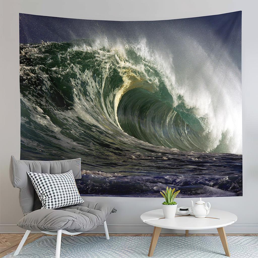 Blue Ocean Waves Tapestry Sea Sunset Scenery Tapestry Nature Art Tapestry Home Living Room Bedroom Wall Modern Art Tapestries