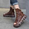 Johnature Fashion Thick Soled Platform Shoes Genuine Leather Women Peep Toe Sandals Hollow Out Boots