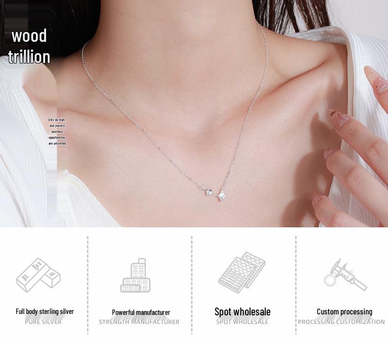 Sterling Silver Ginkgo Leaf Necklace - Women's Luxury Choker with Leaf Pendant.