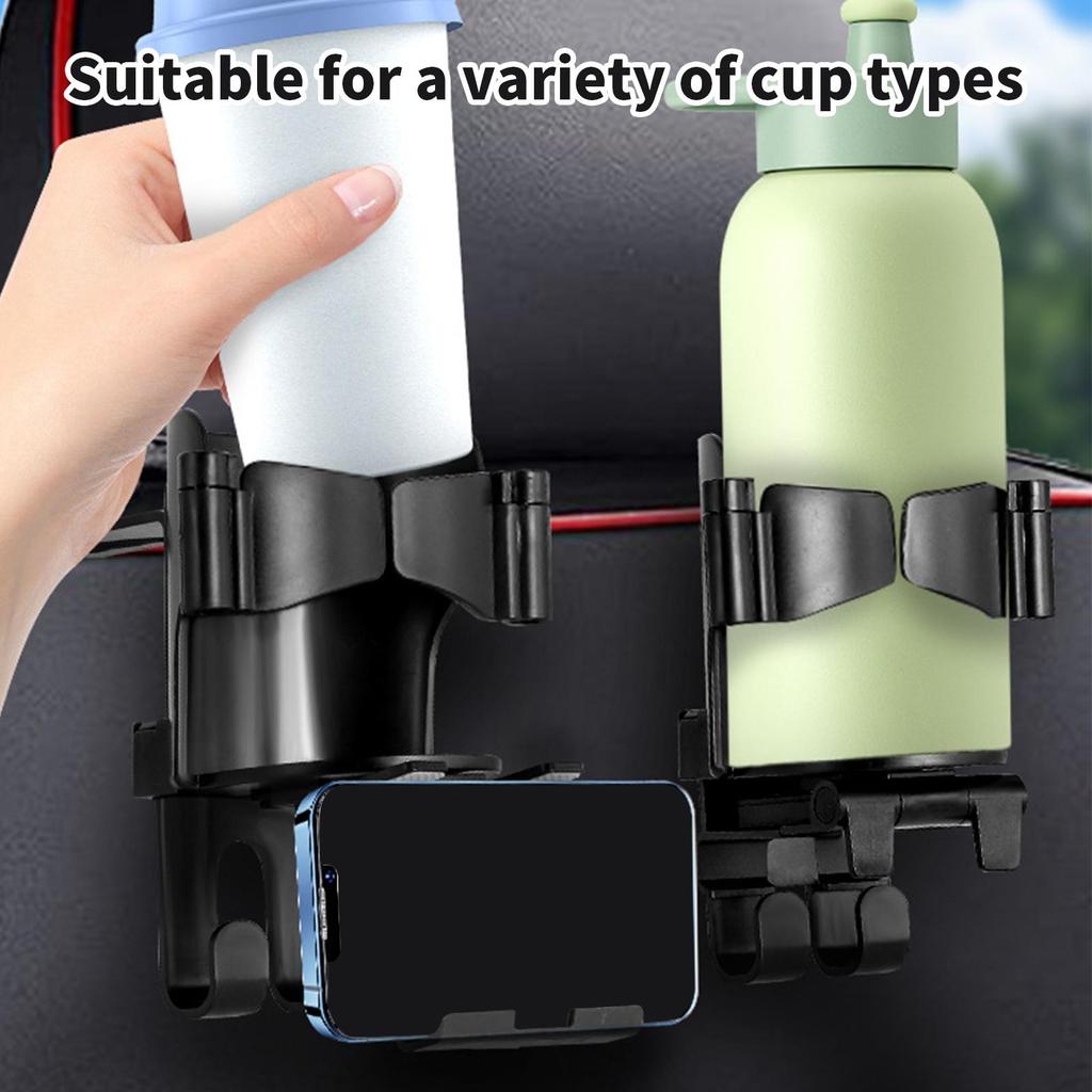 Back Seat Cup Holder Car Seat Headrest Hooks with Foldable Phone Holder Anti-Slip Organizer Storage for Commute Daily Drive Road
