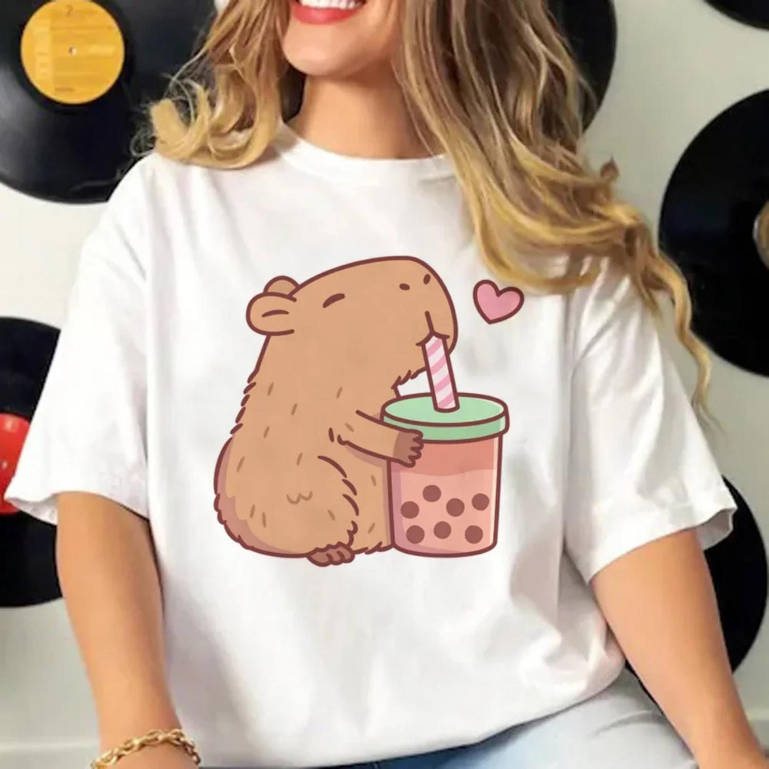 

Capybara T-shirts Women Manga Graphic Tee Harajuku Top Female Japanese Manga Designer Clothing XXXXXL білий