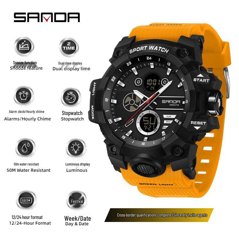Trendy Men s Multifunctional Sports Watch, 50M Waterproof, Snooze Feature, Electronic Student Wristwatch
