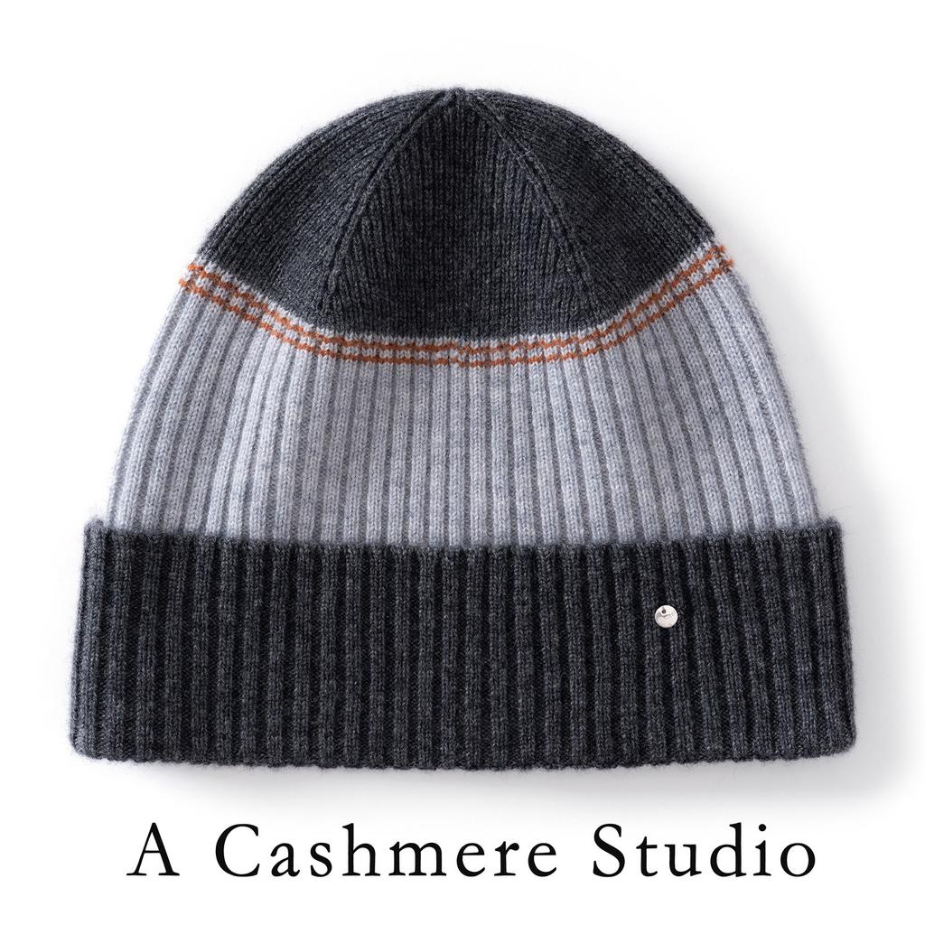 Color Matching Cashmere Wool Hat Double-layer Flipped Brim Versatile Knitted Hat Warm Autumn and Winter Fashion Windproof Striped Hat Women
