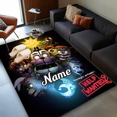 Custom Name Five Nights Horror Theme Rug Game Carpet, Floor Mat for Bedroom Living Room Entryway Rug, Home Decor Idea Gift for Christmas Birthday