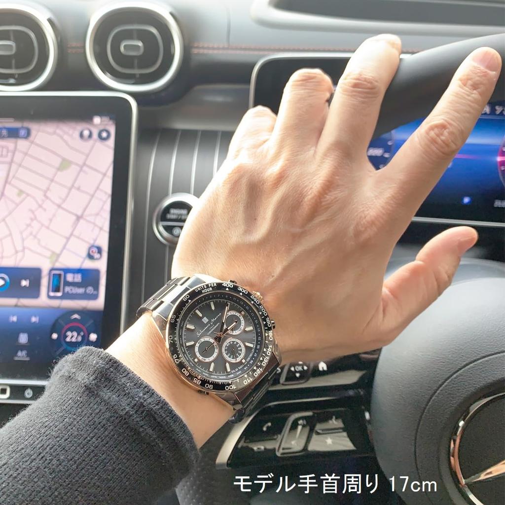 Salvatore Marra Radio Wave Solar Chronograph Watch SM24108 Tachymeter Day Date Calendar Black Silver