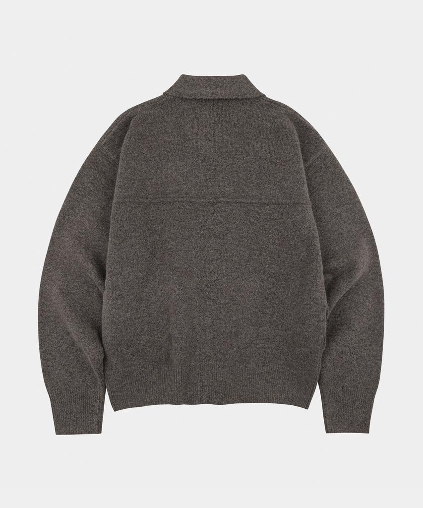LETTERCOMO York Collar Crop Wool Knit Jacket Dark Brown