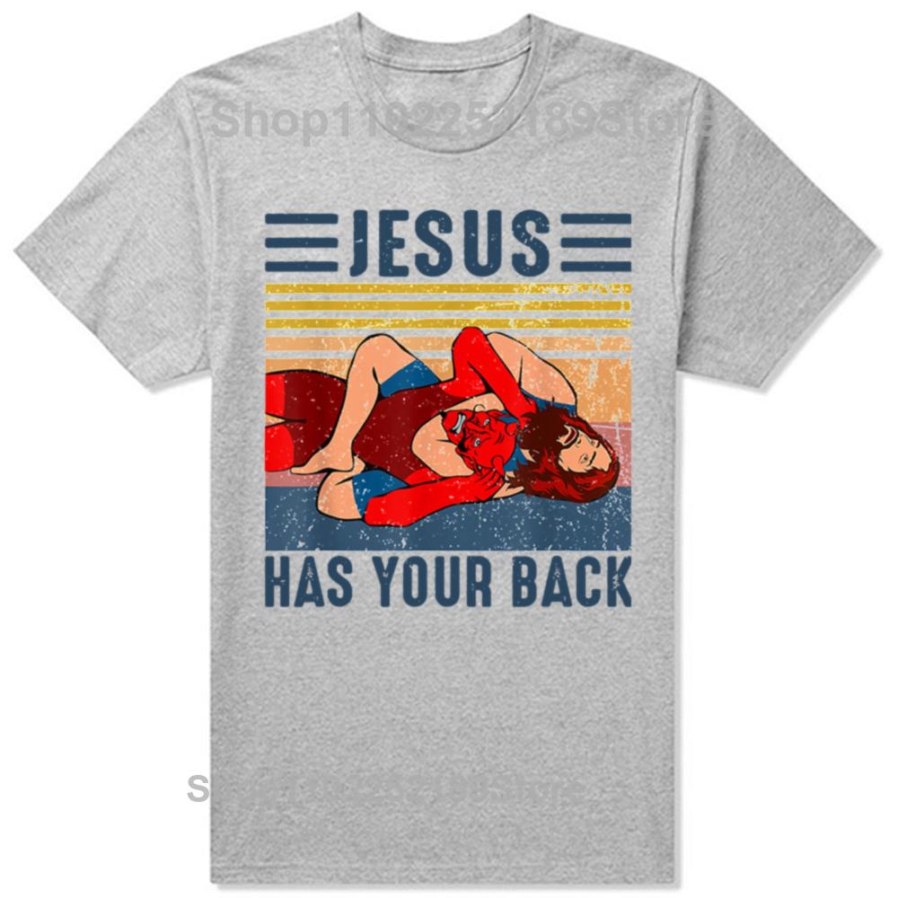 Men Clothing Jesus Has Your Back Jiu Jitsu Vintage Christian Short-sleeve Tops Male Kawaii Clothing Oversized T Shirt Hombre